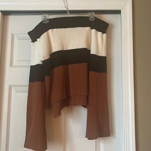 Off the shoulder multi colored striped sweater